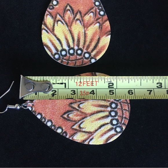 Orange and Yellow Boho Sunflower Dangle Earrings - Picture 7 of 7